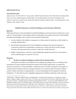 Halakhic Responses to Artificial Intelligence and Autonomous Machines