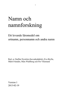 Namn Och Namnforskning