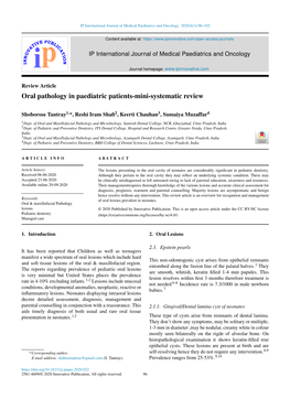 Oral Pathology in Paediatric Patients-Mini-Systematic Review