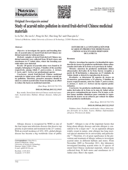 Study of Acaroid Mites Pollution in Stored Fruit-Derived Chinese