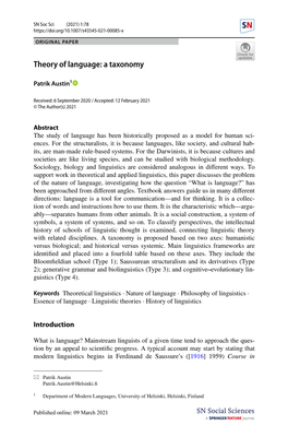 Theory of Language: a Taxonomy