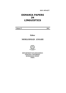 Osmania Papers in Linguistics