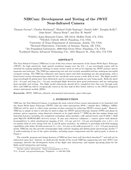 Nircam: Development and Testing of the JWST Near-Infrared Camera