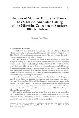 Sources of Mormon History in Illinois, 1839–48: an Annotated Catalog of the Microfilm Collection at Southern Illinois University