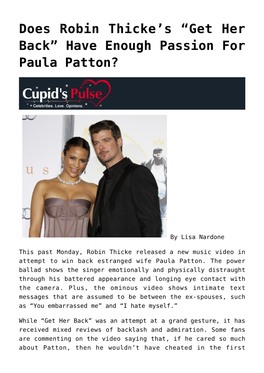 Does Robin Thicke's “Get Her Back” Have Enough Passion for Paula