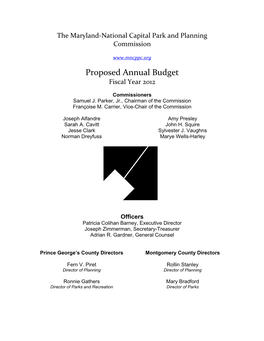 The Maryland-National Capital Park and Planning Commission Proposed Annual Budget Fiscal Year 2012 Montgomery County