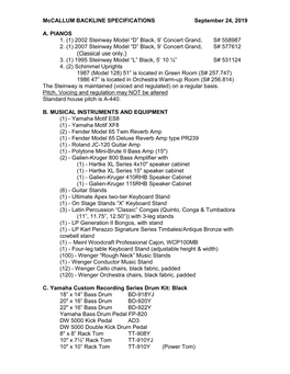 Backline Specs