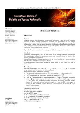 Elementary Functions Received: 03-01-2018 Accepted: 04-02-2018 Sweeti Devi