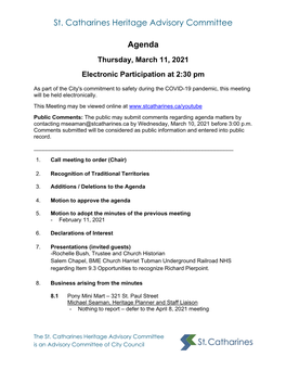 St. Catharines Heritage Advisory Committee Agenda