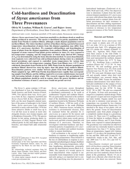 Cold-Hardiness and Deacclimation of Styrax Americanus from Three