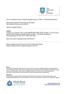 Conway Et Al Accepted Glacial and Gully Erosion on Mars a Terrestrial Perspective (1).Pdf