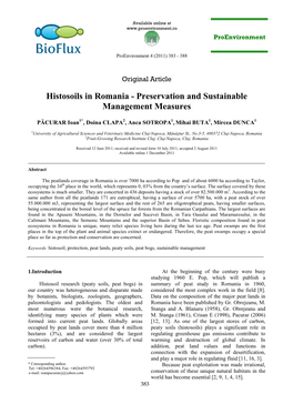 Histosoils in Romania - Preservation and Sustainable Management Measures