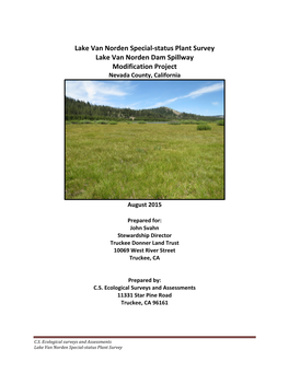 Lake Van Norden Special-Status Plant Survey Lake Van Norden Dam Spillway Modification Project Nevada County, California