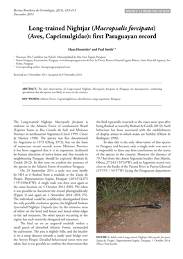 Long-Trained Nightjar (Macropsalis Forcipata) (Aves, Caprimulgidae): ﬁrst Paraguayan Record