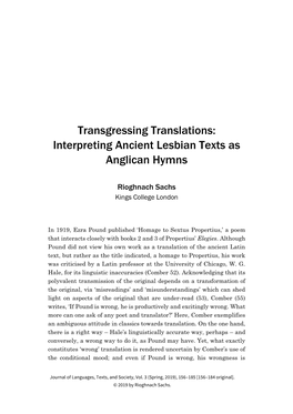 Interpreting Ancient Lesbian Texts As Anglican Hymns