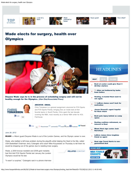 Wade Elects for Surgery, Health Over Olympics