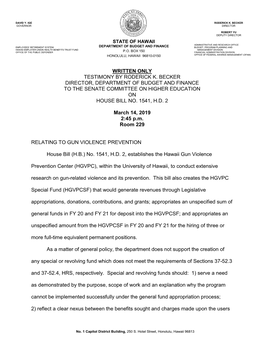 Written Only Testimony by Roderick K. Becker Director, Department of Budget and Finance to the Senate Committee on Higher Education on House Bill No