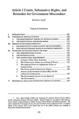 Article I Courts, Substantive Rights, and Remedies for Government Misconduct