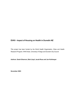 EVH3 - Impact of Housing on Health in Dunedin NZ