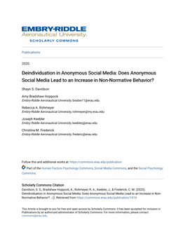 Deindividuation in Anonymous Social Media: Does Anonymous Social Media Lead to an Increase in Non-Normative Behavior?