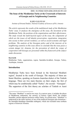 The Issue of the Meskhetian Turks at the Crossroads of Interests of Georgia and Its Neighbouring Countries