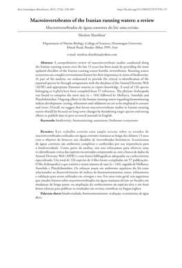 Macroinvertebrates of the Iranian Running Waters: a Review Macroinvertebrados De Águas Correntes Do Irã: Uma Revisão Moslem Sharifinia1