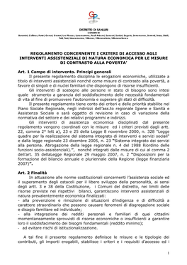 Regolamento Concernente I Criteri Di Accesso Agli Interventi Assistenziali Di Natura Economica Per Le Misure Di Contrasto Alla Poverta’