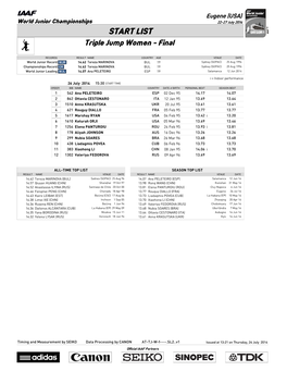 START LIST Triple Jump Women - Final