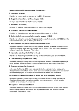 Notes on Finance Bill Resolutions 29Th October 2018 1