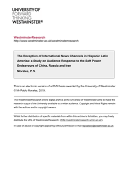 Westminsterresearch the Reception of International News Channels In