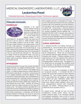 Leukorrhea Panel Chlamydia Trachomatis, Neisseria Gonorrhoeae, Trichomonas Vaginalis