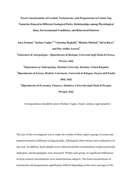 Fecal Concentrations of Cortisol, Testosterone, and Progesterone in Cotton-Top