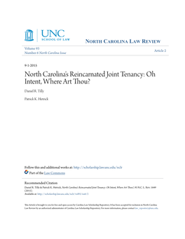 North Carolina's Reincarnated Joint Tenancy: Oh Intent, Where Art Thou? Daniel R