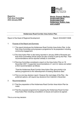 Report To: Park Area Committee 23Rd January 2008 Wards: Drypool