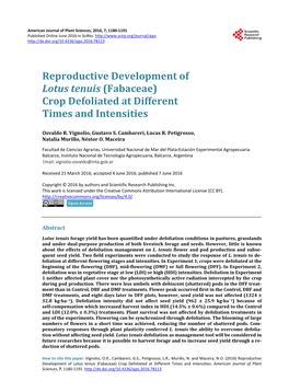 Reproductive Development of Lotus Tenuis (Fabaceae) Crop Defoliated at Different Times and Intensities