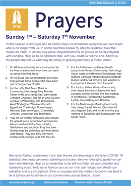 Sunday 1St – Saturday 7Th November