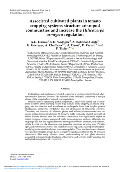 Associated Cultivated Plants in Tomato Cropping Systems Structure Arthropod Communities and Increase the Helicoverpa Armigera Regulation