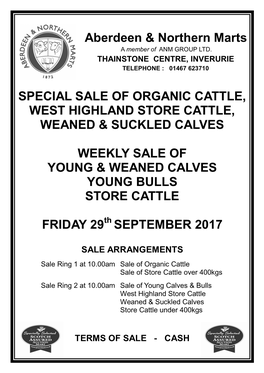 Aberdeen & Northern Marts SPECIAL SALE of ORGANIC CATTLE