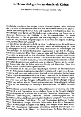 Rechtsarchäologisches Aus Dem Kreis Köthen