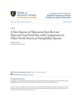 A New Species of Teleoceras from the Late Miocene Gray Fossil Site, with Comparisons to Other North American Hemphillian Species Rachel A