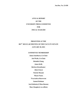 Sen Doc. No. 21-038 ANNUAL REPORT of the UNIVERSITY