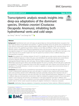 Shinkaia Crosnieri (Crustacea: Decapoda: Anomura), Inhabiting Both Hydrothermal Vents and Cold Seeps Jiao Cheng1,3, Min Hui1,3 and Zhongli Sha1,2,3,4*