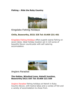 Kingslake Fishing Holidays Anglers Paradise