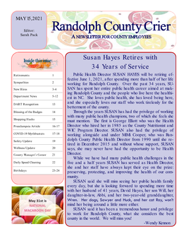 Randolph County Crier Sarah Pack a NEWSLETTER for COUNTY EMPLOYEES