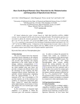 Rare Earth Doped Photonic Glass Materials for the Miniaturization and Integration of Optoelectronic Devices