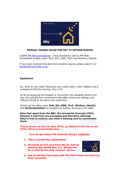 Manual Tuning Guide for Sky Tv Within Europe