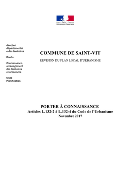 COMMUNE DE SAINT-VIT Doubs REVISION DU PLAN LOCAL D'urbanisme Connaissance, Aménagement Des Territoires Et Urbanisme