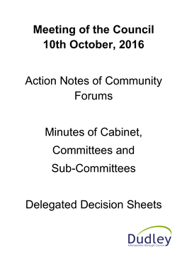 Meeting of the Council 10Th October, 2016 Action Notes of Community Forums Minutes of Cabinet, Committees and Sub-Committees D