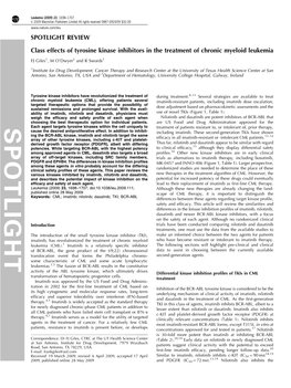 Class Effects of Tyrosine Kinase Inhibitors in the Treatment of Chronic Myeloid Leukemia