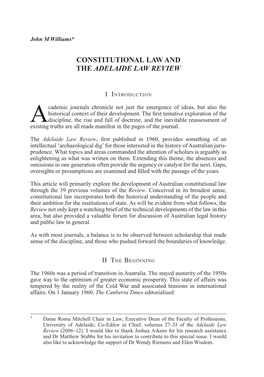 Constitutional Law and the Adelaide Law Review
